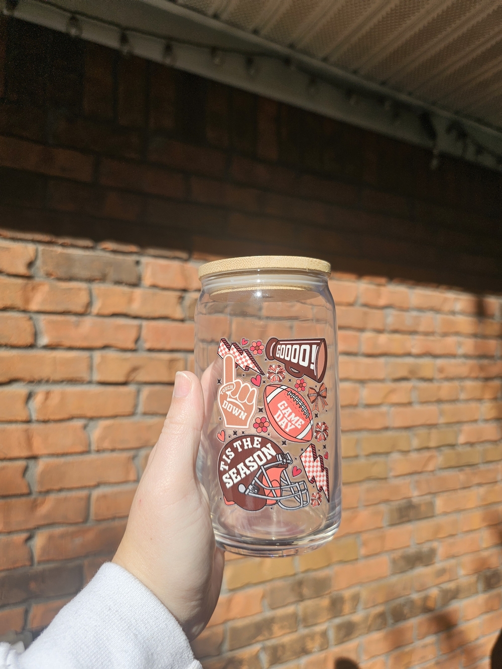 Seasonal Game Day Glass Jar with Bamboo Lid - Clear with Red Graphics